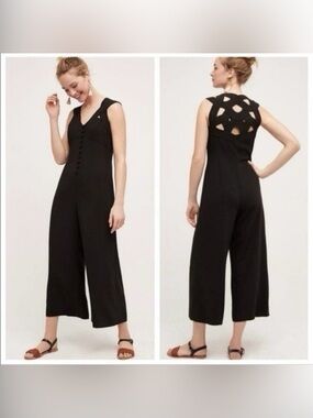 HD in Paris Anthropologie Departure Black Wide Leg Jumpsuit Size 6